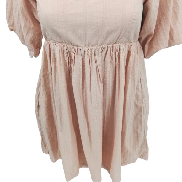 Lulus Puff Sleeve Open Back Empire Waist Babydoll Mini Dress Size S Blush Pink - Picture 5 of 15